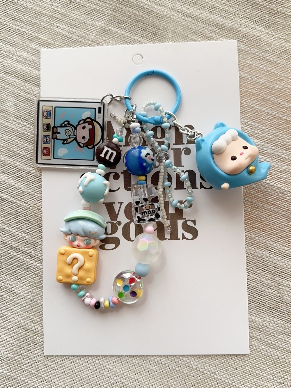 Cute Blue Dimoo Beaded Keychain Charm